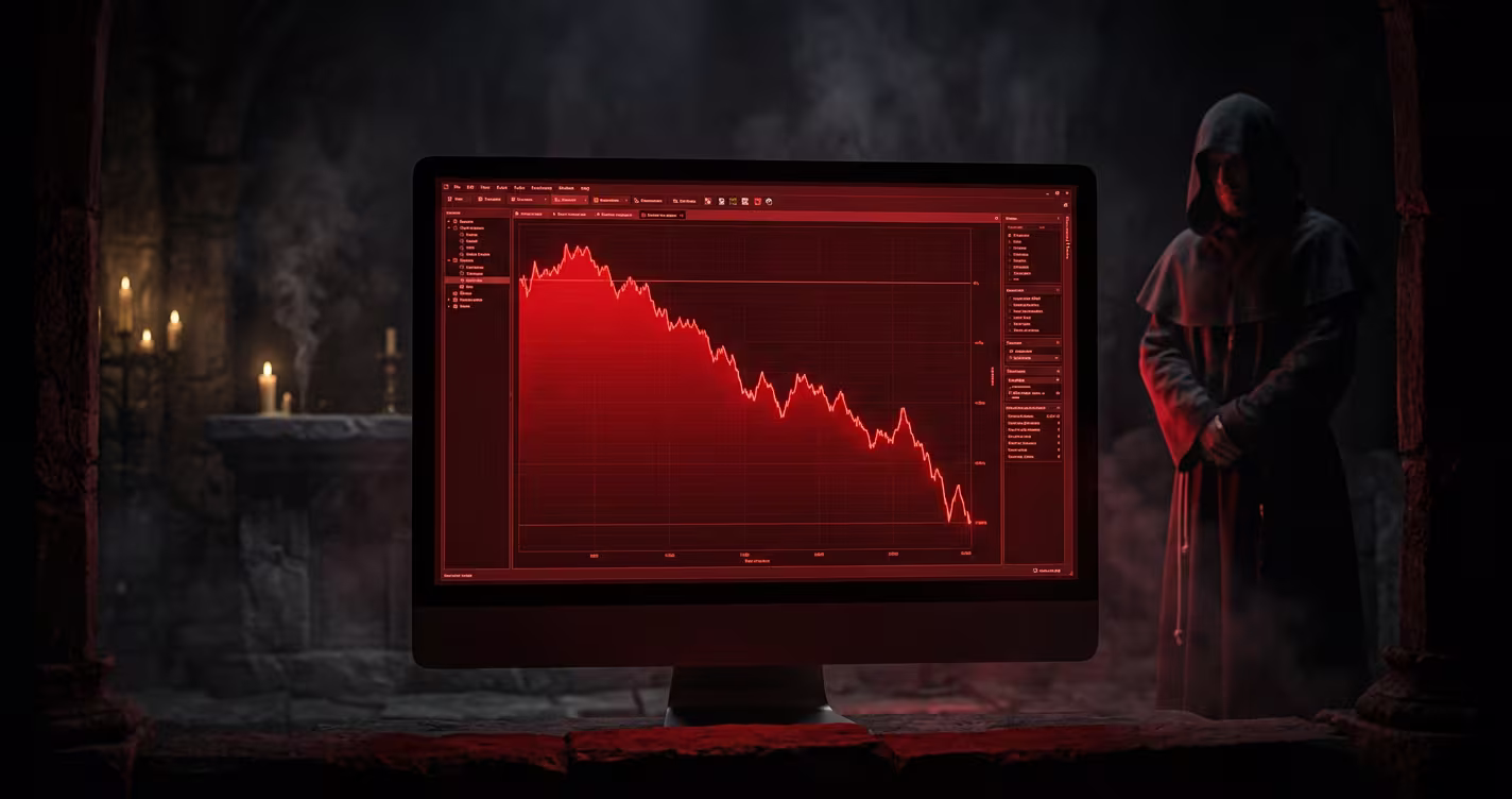 Pantalla de tracker de póker con gráfico descendente bañado en luz roja